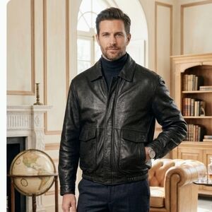 Izod Black Leather Jacket Size Large.